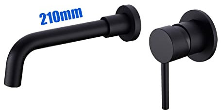 Brass Basin Mixer Tap 21CM Swivel Spout Wall-Mounted Concealed Bathroom Sink Faucet, Matte Black