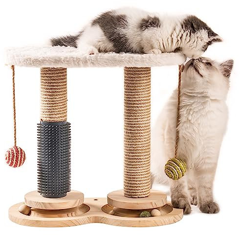 MEWOOFUN 2-lagiges Drehbares Kitten Spielzeug Katzenspielzeug Selbstbeschäftigung - Katzenspielzeug Roller für Indoor-Katzen mit natürlichem Sisal-Kratzer Katzen-Selbstpfleger, weiß