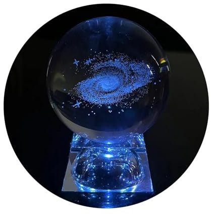 3D Kristallkugel Nachtlicht, Mit Led Bunte Basis, Sonnensystem Planeten Kristallkugel, mit geführter hölzerner Basis Geschenk Holzsockel, für Thanksgiving Geburtstag, Home Dekor (Milchstraße)