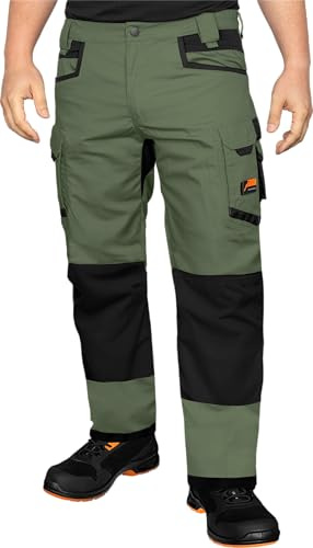 ACE Constructor Herren-Arbeitshose lang - Männer-Arbeitshosen mit Stretch-Bund, Cargo- & Kniepolster-Taschen - Oliv - 54