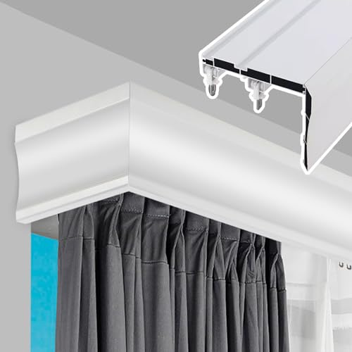 Window Curtain Pelmet Box Curtain Rail Curtain Track System 3-in-1 Curtain Pelmet and Double Tracks, Metal Curtain Rod and Decorative Valance, Custom Length Drapes Rod (Color : White-Wall, S
