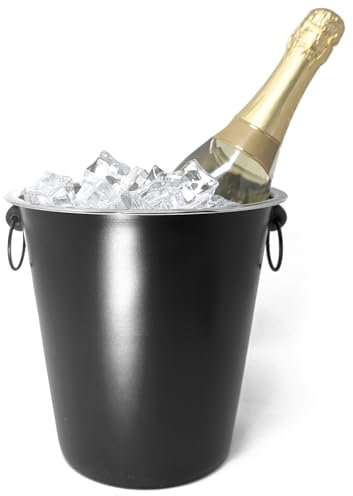 COM-FOUR® Raffreddatore per champagne con manici - elegante design nero liscio - ideale per raffreddare spumante, vino e champagne - accessorio perfetto (1 pezzo - refrigeratore per champagne nero)