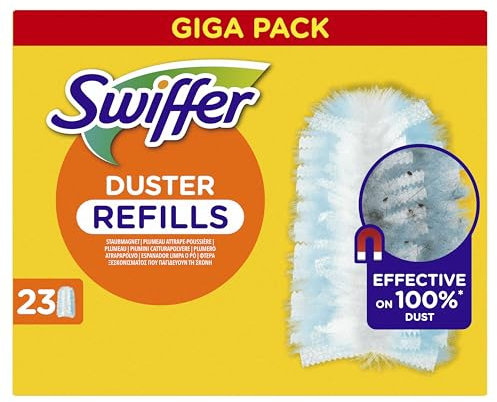Swiffer Duster Plumeau Recharges, 23 Unités, Attrape et Retient 3X Plus de Poussière et Cheveux qu'un Plumeau Traditionnel, Nettoie sans Disperser la Poussière, Manche Vendu Séparément