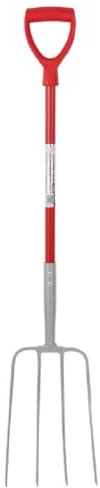 Red Gorilla 4 Prong Pro Manure Fork with D Handle Red Lightweight Aluminium For Stable Bedding Mucking Out Metal Pitchfork with Steel Head Rust Resistant for Hay and Garden Compost 113cm Long