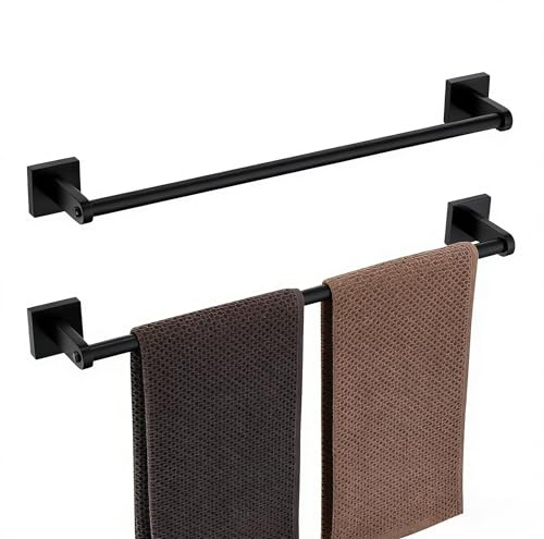 Miyili 18-Inch Matte Black Towel Bar - Rustproof Wall Mounted Towel Holder, Space-Saving Towel Hanger Bathroom Accessories, 2-Pieces