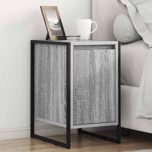 Qnhdfrt Nachttisch Graues Sonoma 39,5 x 30 x 50 cm aus Holzwerkstoff mit Metallgestell, Modernes Industrie-Design, Robuste Stauraumlösung for Living Room, Bedroom and Corridor
