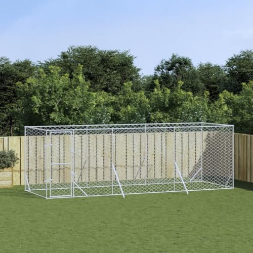 Outdoor Dog Kennel Silver 6x2x2m, Heavy-Duty Galvanised Steel Pet Enclosure with Lockable Door, Spacious Mesh Design for Dogs, Chickens, and Small Animals
