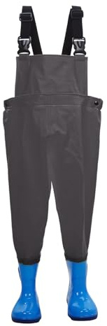 Waders impermeabili per bambini con stivali - Pantaloni da pesca con bretelle regolabili per attività all'aperto e schizzi, waders in gomma con stivali integrati antiscivolo per bambini maschi e