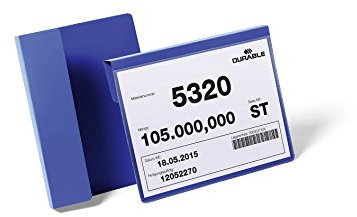 Durable Kennzeichnungstasche mit Falz, für Dokumente in A5 quer, Packung à 50 Stück, dunkelblau, 172207