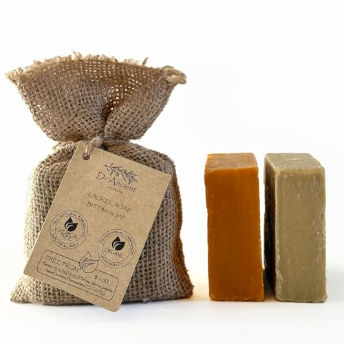 Dr.Ancient Jabón de Bittim + Jabón de Alepo Orgánico Natural Vegano Tradicional Hecho a Mano Antiguo - Absolutamente Sin Químicos 140 g (Paquete de 2)