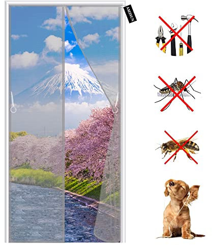 Magnetisk flugskyddsdörr 120 x 200 cm Insektsskärmsdörr med magnet - automatisk stängning - för uteplats balkong vardagsrum lätt att installera - utan borrning - Grå