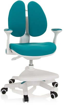 hjh OFFICE 736416 Silla Giratoria para Niños Kid Wing Tela, Silla Escritorio Infantil con Reposapiés Regulable en Altura, Azul