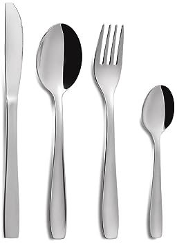 Comas Juego de cubiertos para cubiertos de menú, cubertería cuchillo, cuchara tenedor, cuchara de café, cuchara de acero inoxidable, plata, 6 personas, 24 piezas, Hotel Extra
