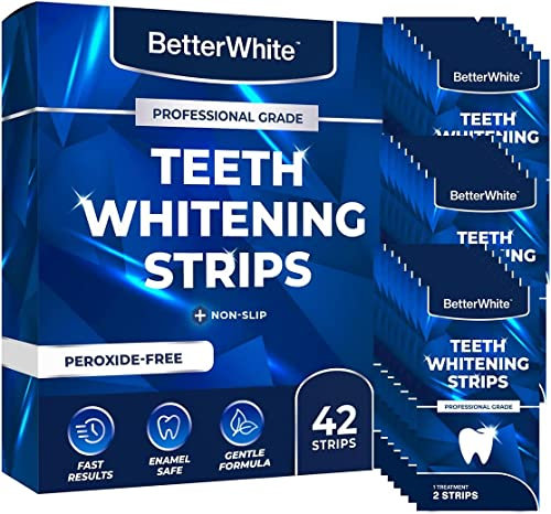 BetterWhite Professional Teeth Whitening Strips 21 Treatments - Enamel Safe - Non-Sensitive Formula - 42 Peroxide-Free Strips - Dentist Formulated Teeth Whitening Kit + Mouth Opener Included