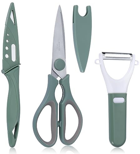 ALXBSONE 3Pièce Ciseaux de Cuisine en Acier Inoxydable Professionnel Multiusage-avec Décapsuleur et Poignée Antidérapante pour Viande(Vert)