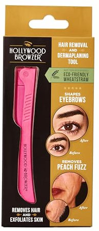 Hollywood Browzer Gesichtshaarentferner & Dermaplaning Tool für Damen, Augenbrauenrasierer, Peeling & Haarentfernung ohne Schmerzen, mit Schutzhülle, nachhaltiges Material (Pink Sapphire)