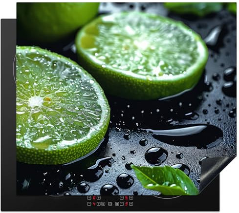 KitchenYeah© Herdabdeckplatte 60x52 cm Induktion Schutzmatte Küche Herdabdeckung Ceranfeld Induktionsmatte Cerankochfeld Abdeckung Obst - Limette - Grün - Wasser