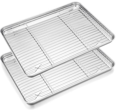 HaWare Teglia da forno con griglia, 40 x 30 x 2,5 cm, in acciaio inox, grande teglia da forno con griglia di raffreddamento per arrostire, cucinare, asciugare, finitura a specchio e lavabile in