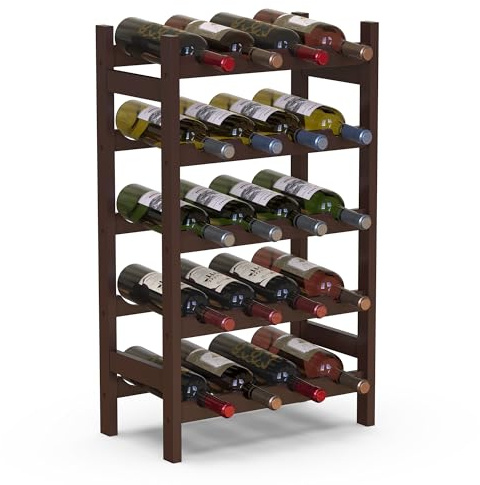 BAKAJI Cantinetta Portavino in Legno Bambù con 20 Scomparti per Vino Champagne, Portabottiglie da Terra, Cantina per Angolo Bar, Salotto, Cucina, Bistrot, Ristorante, 43.5 x 24.5 x 73 cm (Noce)