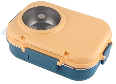 Haofy Scatola termica per il pranzo 1100 ml, doppio strato, 3 griglie in acciaio inossidabile 304, contenitore per il pranzo con bacchette, cucchiaio ciotola per zuppa, contenitore per il pranzo