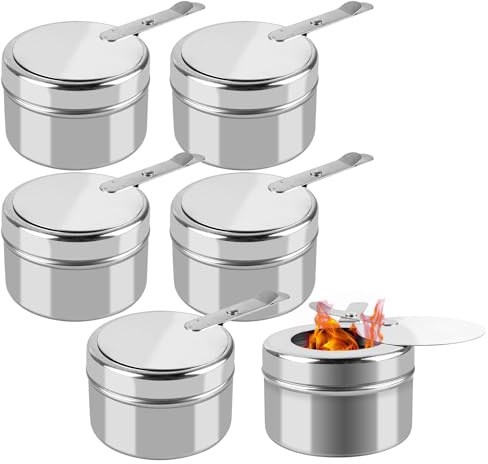 6 Stück Brennpastenbehälter mit Bajonettverschluss, Tragbarer Fondue Brenner, Pastenbrenner aus Edelstahl,Mini-Alkoholkocher,Edelstahl Brenner Halter,Behälter für Fondue Speisewärmer oder Chafing Dish