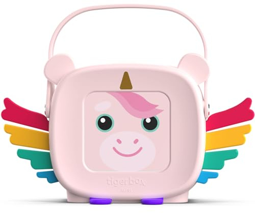 tigermedia Tigerbox Mini - Kit de iniciación Elphi Unicornio para niños con limitación de volumen, estéreo, rueda de ajuste, conector jack, funda de transporte, color rosa, incluye 4 semanas de acceso