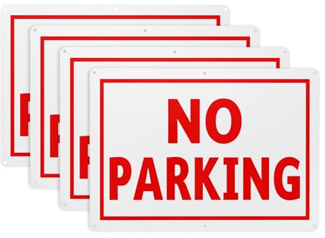 M METERXITY 4-Pack Cartel de NO ESTACIONAMIENTO sin P 14x10 Señales Reflectantes de Aluminio para Calles Advertencia de Velocidad Lenta a Prueba de Óxido [Letras Rojas sobre Fondo Blanco]