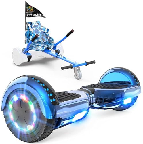 GeekMe Hoverboards mit Sitz, Hoverboards Hoverkart,Hoverboards Go-Kart mit Bluetooth-Lautsprecher LED-Leuchten, Geschenk für Kinder Jugendliche Erwachsen