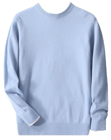 Maglione girocollo da uomo in 100% lana merino, tinta unita, lavorato a maglia, a maniche lunghe, caldo, blu cielo, 3XL