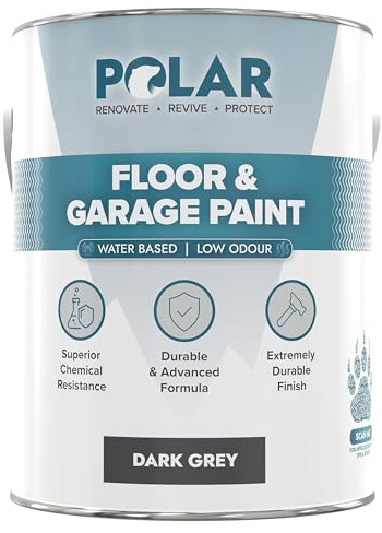 Polar Floor & Garage Paint Dark Grey, 5 Litres - Water Based, Solvent Free - Ideal for Garages, Warehouses & Concrete Floors - Hard Wearing & Slip Resistant, Mid-Sheen Finish, Interior & Exterior Use
