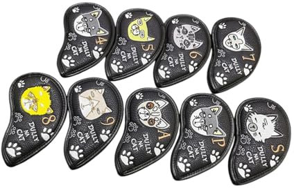 rockible 9-teiliges Golfschläger-Kopfbedeckungen-Set mit Golfeisen-Abdeckungen, Trendige Schutzhülle für, Geburtstage, Golfplätze, Feiertage, Schwarz