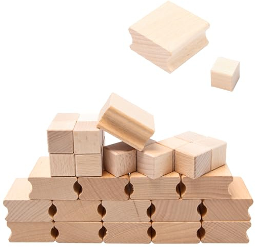 Rebanky 30 Pcs Tampon en Bois dur Vierge, Supports de Tampons en bois dur vierges 2cm/4cm avec Feuille de Tampon en Caoutchouc pour Graveur Laser, Bloc Bois Laser pour L'Artisanat