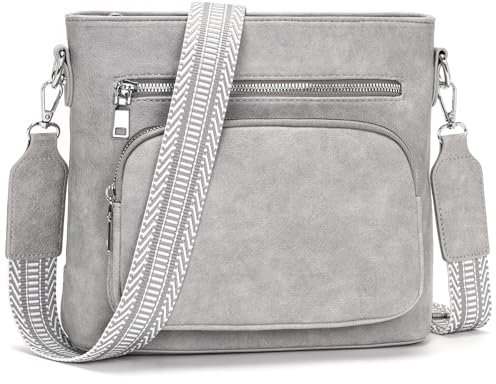 Snmoec handtasche damen mittelgroß umhängetasche damen handy crossbody bag leder PU damentaschen mit breitem gurt handtaschen Retro-grau