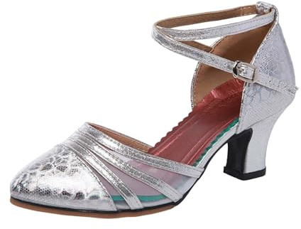 Chaussures de danse pour femme Latine Salsa Sandales fermées à paillettes Escarpins Salsa Bachata Chaussures à lanières Chaussures de mariage Escarpins Slingback Escarpins à bride Fête Valse Kizomba