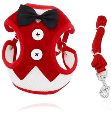 CULEO Harnais veste pour chiens, harnais pour petit chien noeud papillon chien harnais pour chiot Harnais respirant pour chien chat chiot avec laisse tenue de soirée pour petit animal (rouge)