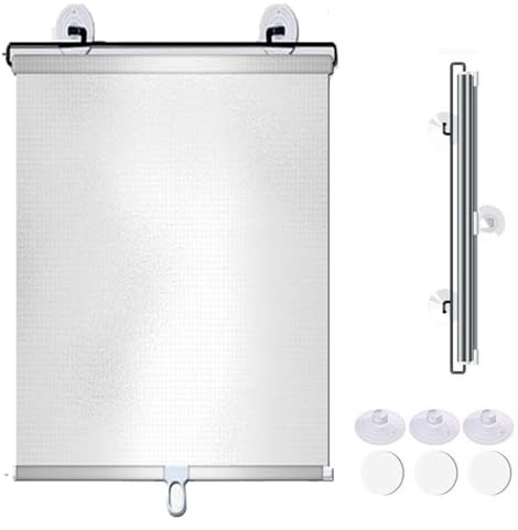 Suction Cup Roller Blinds for Windows, Blackout Roller Blinds, No Drilling Sunshade Thermal Insulation and Sun Privacy Screens with UV Protection Waterproof Fabric (silver,40x60cm)