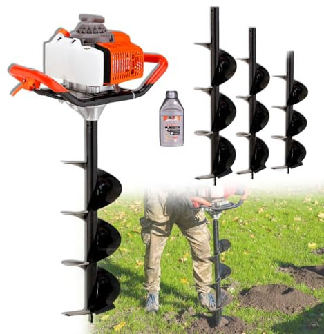 Perforadora De Postes Con Motor De Gasolina De 2 Tiempos, Perforadora De Postes, Barrena Eléctrica, 3 Tipos De Brocas (4, 6 Y 8 Pulgadas), Apta Para Plantas De Jardín, Color Naranja,15cm（6in）