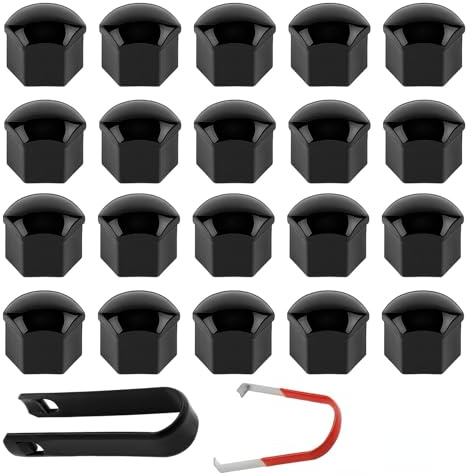 Unikeen 17 mm Tapas para Tuercas, 20 Piezas Tapones Tornillos Ruedas Coche Tapas Tuercas Perno Rueda con Clip Ruedas Cubierta Tuerca Coche Tapones para Tornillos de Rueda (Negro)