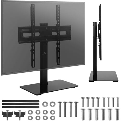 Maclean MC-132 Universal TV-stativ, 32–55 tum, justerbart TV-stativ med armar upp till 35 kg, 20° vridbar, stabil bas av härdat glas, VESA 75–400 mm, utan väggmontering
