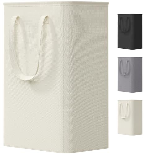Lifewit 50L Slim Laundry Hamper, Narrow Small Laundry Basket with Handle for Dirty Clothes, Collapsible Tall Thin Laundry Bin for Bathroom Bedroom Dorm College, White