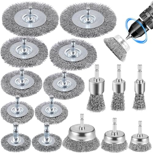 RDDAIPE 16pcs Cepillo de Alambre para Taladro, 6 mm Cepillo Alambre Taladro, Cepillos Metálicos, para Taladros, Madera y Metal Pulir, Eliminación Óxido/Pintura/Corrosión, Limpieza