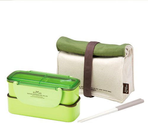 Lock&Lock Green Slim Lunch Box with EcoBag and BPA Free Containers with Leak Proof Locking Lids