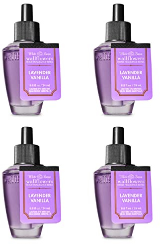 Bath & Body Works Lavender Vanilla Wallflower - Four (4) Refill Bulbs - Odor Eliminating with Fresh Source