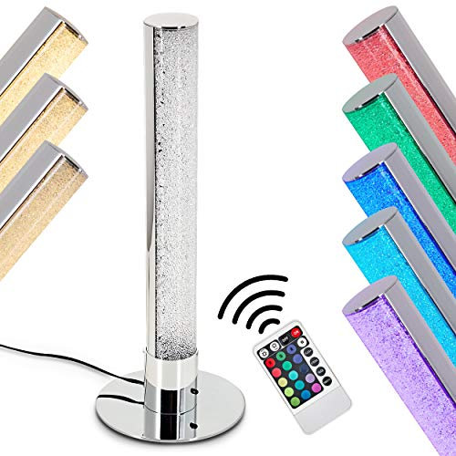 HOFSTEIN LED Tischlampe Flaut, dimmbare Tischleuchte aus Metall in Chrom, 5 Watt, 400 Lumen, Lichtfarbe 3000 Kelvin (warmweiß), gemütliche Nachttischlampe mit RGB Farbwechsler und Fernbedienung