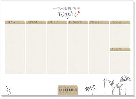 A5 Wochenplaner für Aufgaben & To-dos - Plane deine Woche - Wochenplan, Weiß Beige mit Blumen, Abreißblock für Termine und Erledigungen, 50 Blatt, Recyclingpapier, klimaneutral produziert
