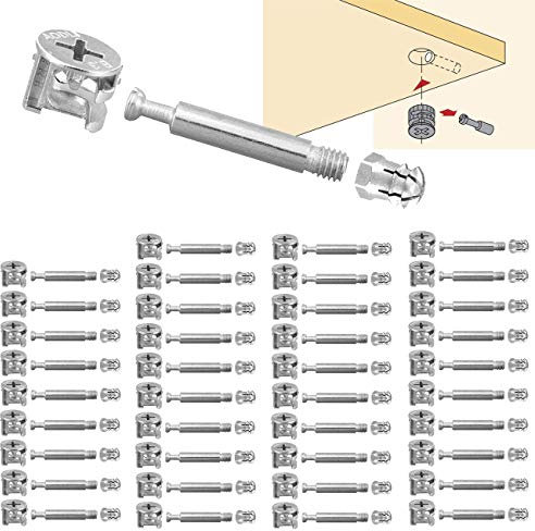 BITEFU 40 Set Möbelverbinder Exzenter schrankverbinder Ø15mm Einschraubdübel für Spleißen Von Möbel Kabinett Tischschränken(M6x40mm,Zinklegierung)