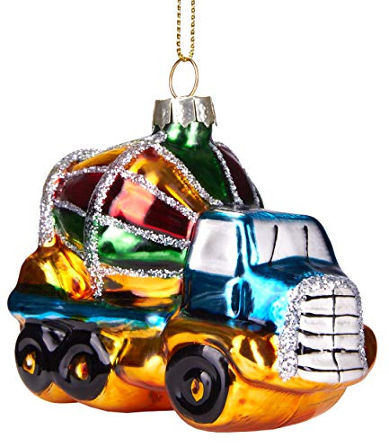 BRUBAKER Concrete Mixer Truck Colourful - Hand-Painted Glass Christmas Bauble - Mouth-Blown Christmas Tree Decoration Figures Funny Decoration Pendant Tree Ball - 3.4 inches (8.5 cm)