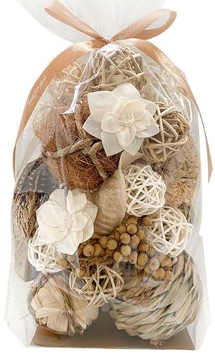 Qingbei Rina 18 Stück Deko Kugeln Rattankugeln,Dekokugeln Wicker Rattan Ball,Kugeln Hochzeit Tischdeko, Naturdeko Rattan, Aromatherapie Duft Potpourri (braun und weiß)