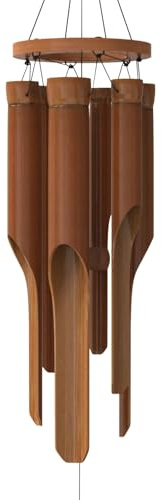 Nalulu Classic Bamboo Wind Chimes - Outside Outdoor Wood Wooden Windchimes, Small, Handcrafted with Calming Deep Tones, Ideal Home Decor or Gift for Any Occasion