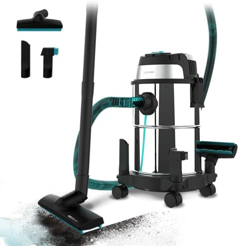 Cecotec Aspirador de Sólidos y Líquidos de 16 L Conga Rockstar Wet & Dry Steel. 1200 W, 20 kPa, Doble función: Aspirador y Soplador, Estructura Metálica, Ruedas, Radio de Acción 5m